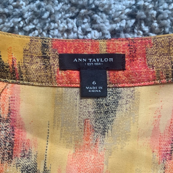 Ann Taylor Orange and Yellow Patterned Blouse Beaded Tribal - Picture 2 of 5